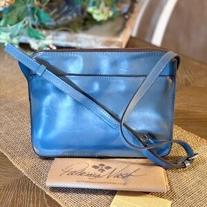 Patricia Nash Nazaire Blue Leather Top Zip Crossbody Bag
